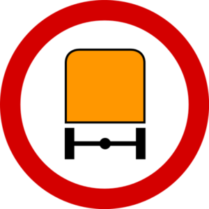 zdjęcie: znak drogowy zakaz wjazdu pojazdów przewożących towary promieniotwórcze